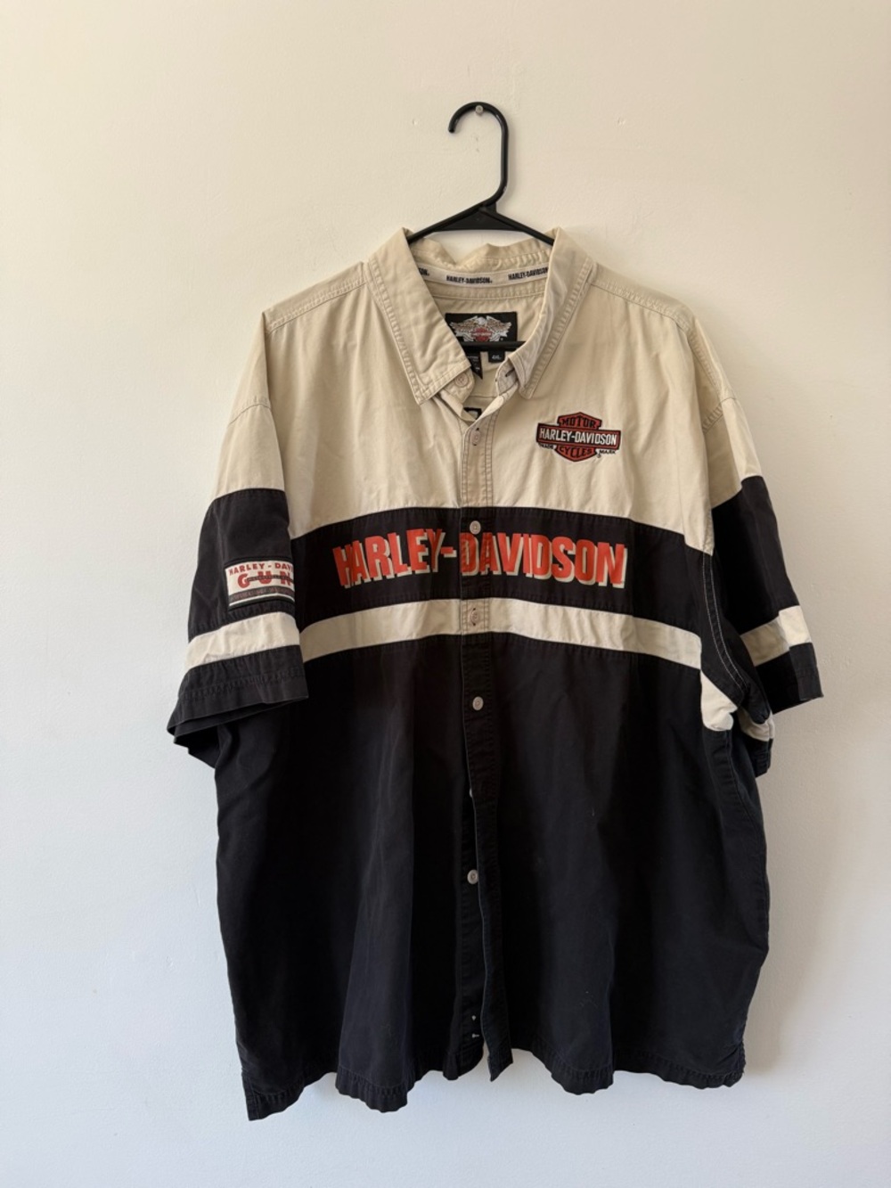 Harley-Davidson Black, Cream & Orange Logo Short-Sleeve Button-Up Shirt Mechanic